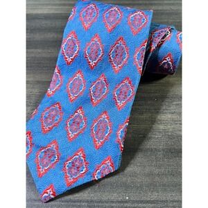 Silk Necktie Blue Red Medallion Patterned Business Casual‎ Men's Tie